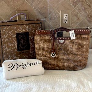 Brighton Hampton Straw Hand Held Tote Cross Body Studs NWT